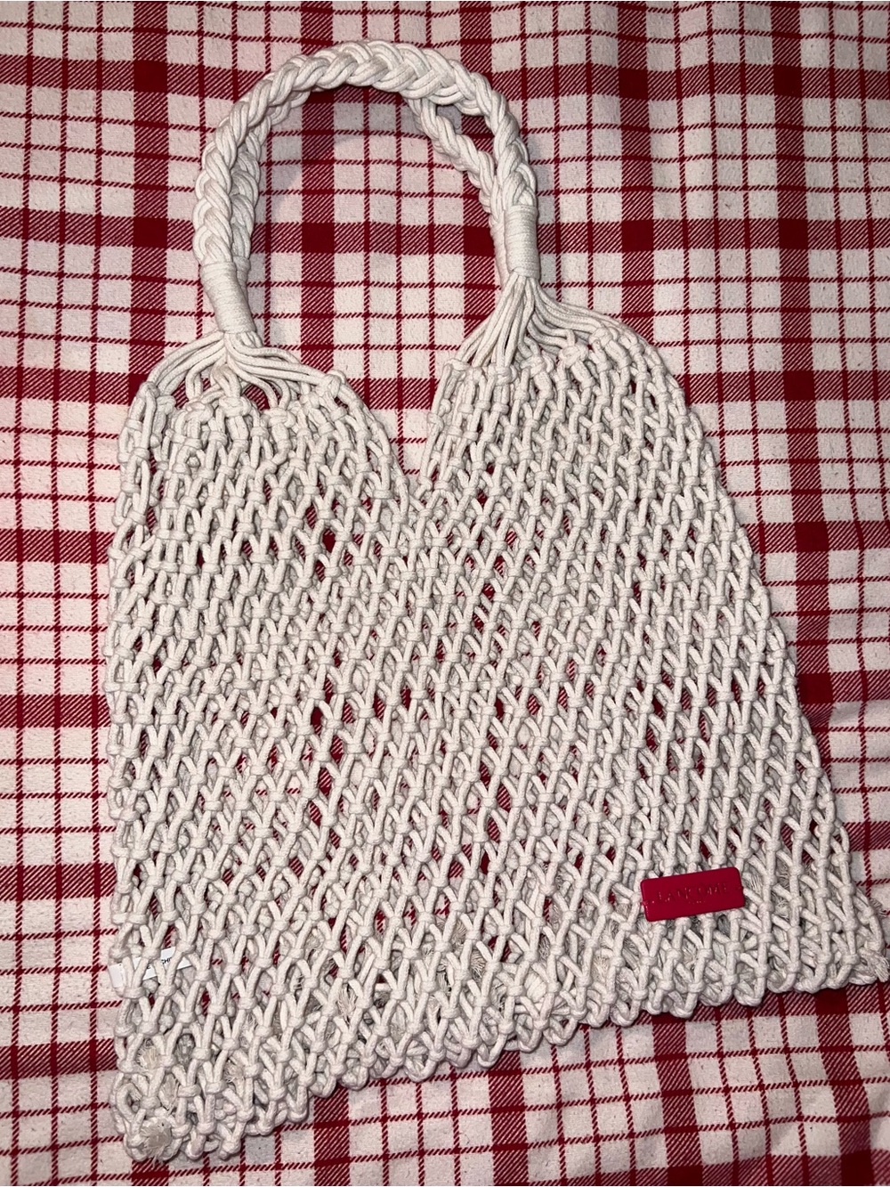 Lancome Cream Macramé Tote with Braided Handles